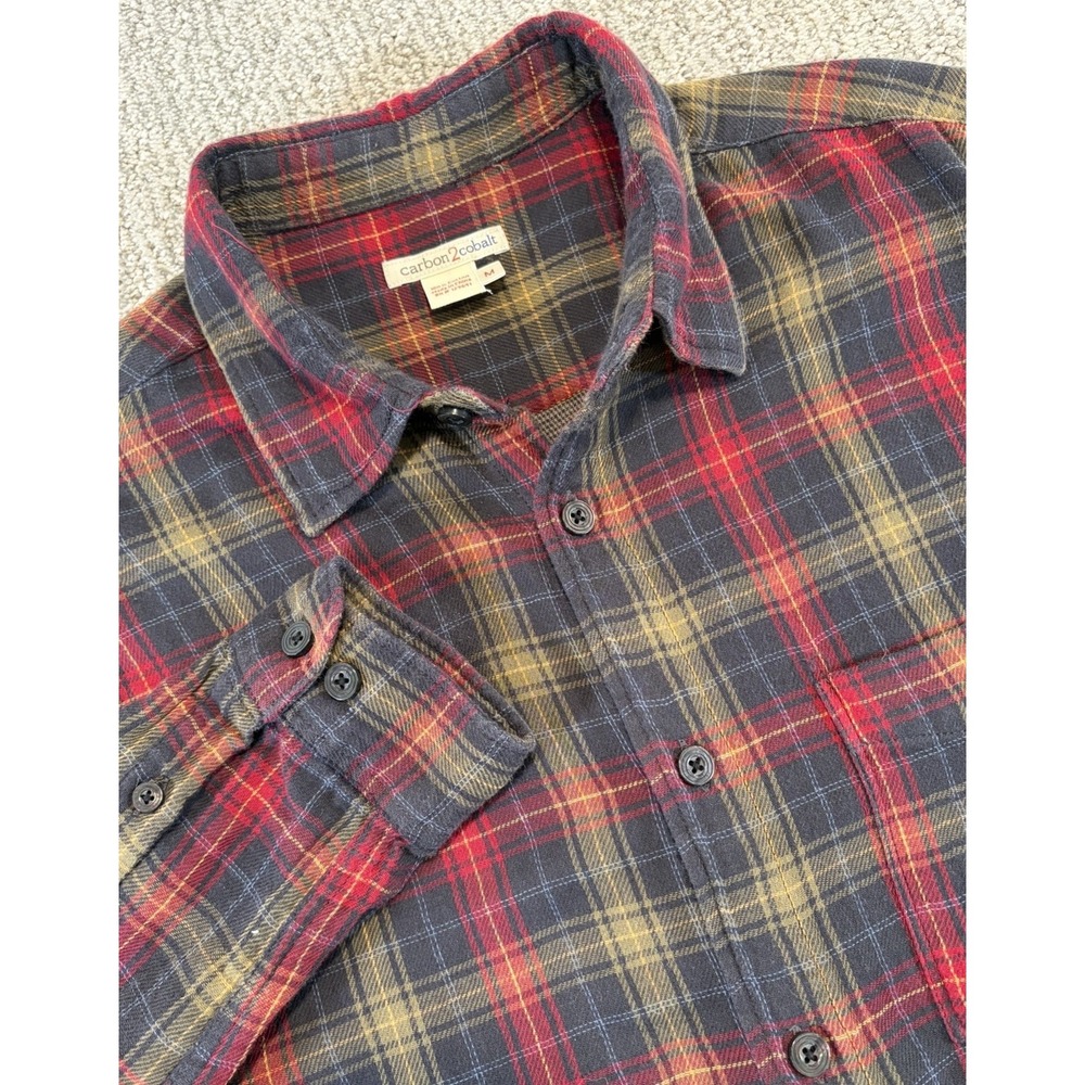 Carbon 2 Cobalt Men's Long Sleeve Button Soft Plaid Check Flannel Shirt Size‎ M